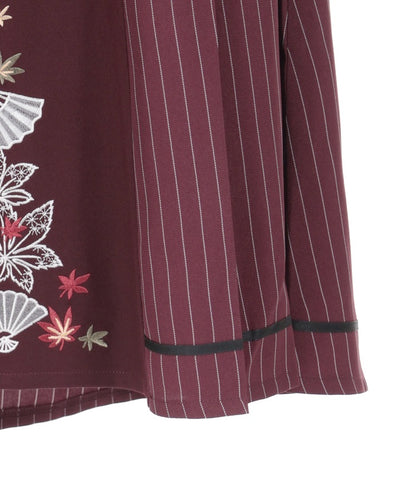 Folding Fan & Autumn Leaves Embroidery Zip Skirt