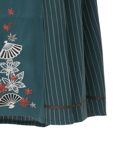 Folding Fan & Autumn Leaves Embroidery Zip Skirt