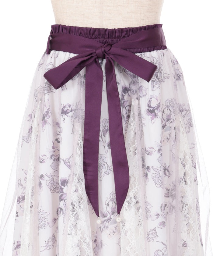 Rose Pattern Tulle & Lace Layered Skirt