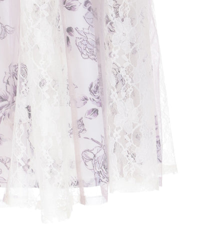 Rose Pattern Tulle & Lace Layered Skirt