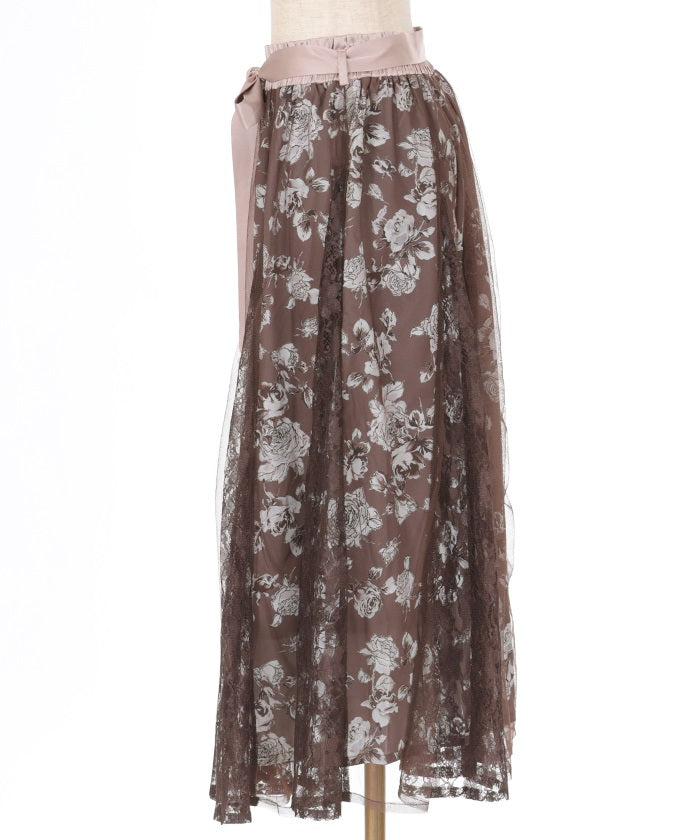 Rose Pattern Tulle & Lace Layered Skirt