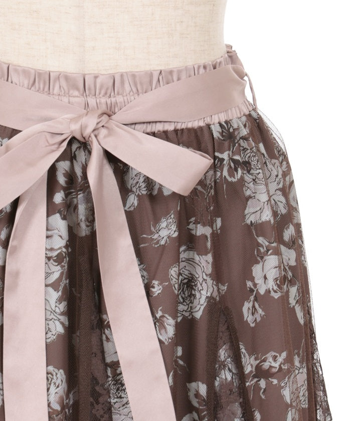 Rose Pattern Tulle & Lace Layered Skirt