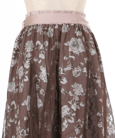 Rose Pattern Tulle & Lace Layered Skirt