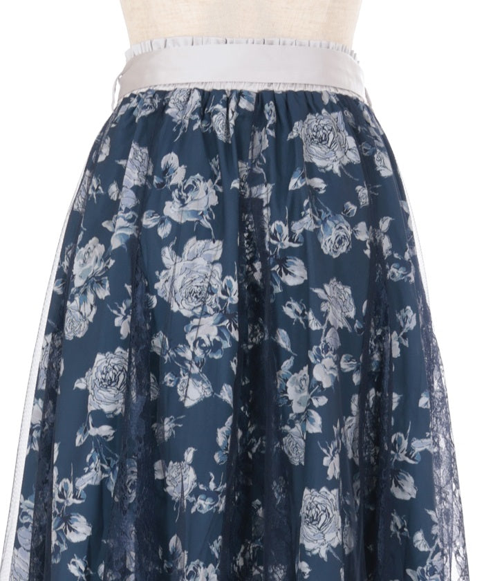 Rose Pattern Tulle & Lace Layered Skirt