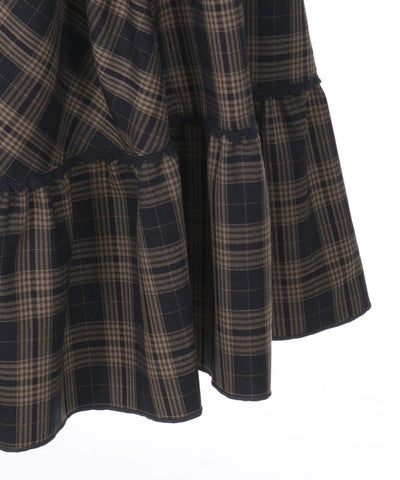 Plaid Pattern Skirt with Suspenders