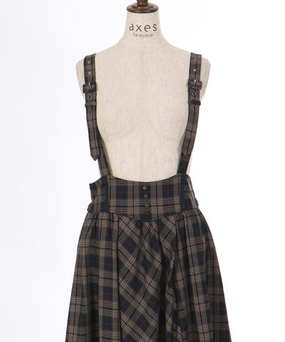 Plaid Pattern Skirt with Suspenders