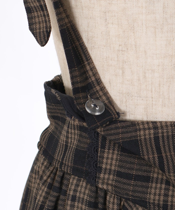 Plaid Pattern Skirt with Suspenders