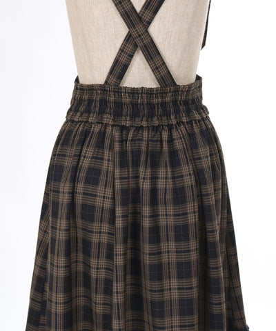 Plaid Pattern Skirt with Suspenders