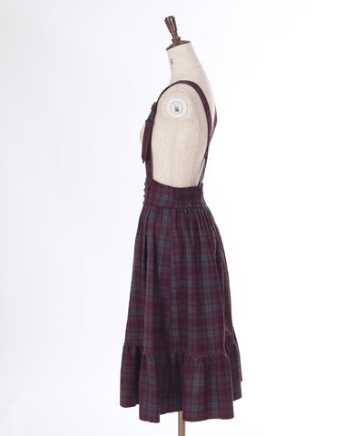 Plaid Pattern Skirt with Suspenders