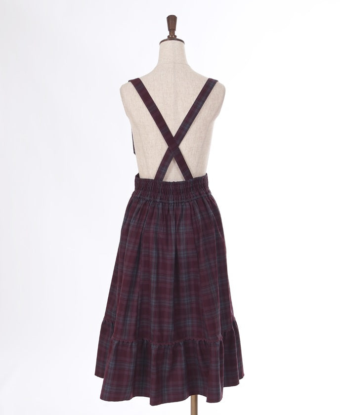 Plaid Pattern Skirt with Suspenders