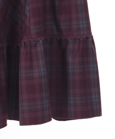 Plaid Pattern Skirt with Suspenders