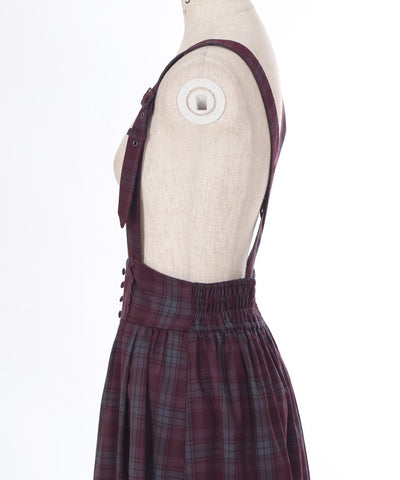 Plaid Pattern Skirt with Suspenders