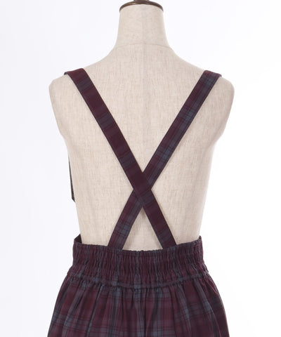 Plaid Pattern Skirt with Suspenders