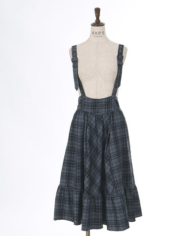 Plaid Pattern Skirt with Suspenders