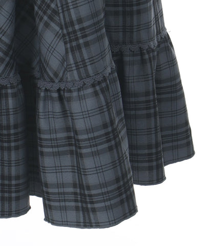 Plaid Pattern Skirt with Suspenders