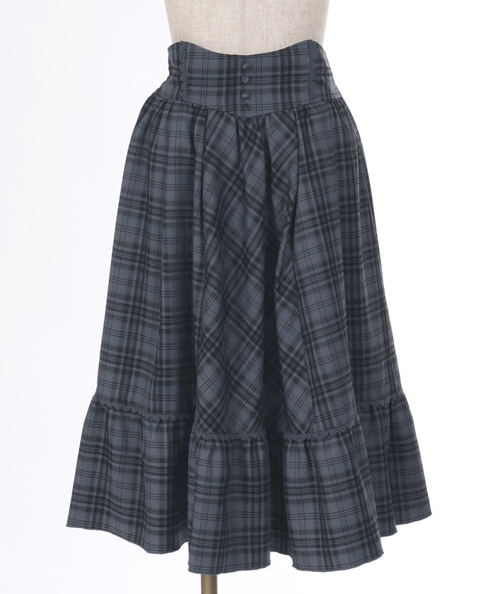 Plaid Pattern Skirt with Suspenders