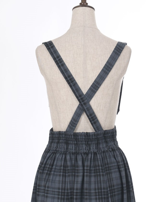 Plaid Pattern Skirt with Suspenders