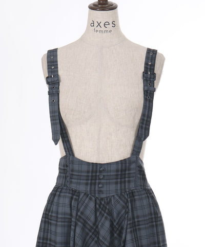 Plaid Pattern Skirt with Suspenders