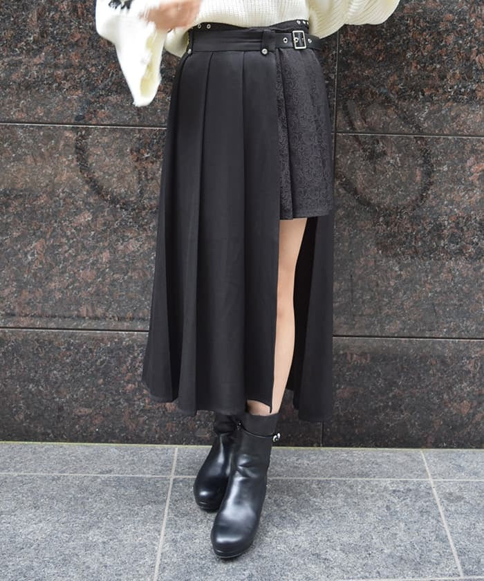 Irregular Hem Pleated Wrap Skirt – axes femme from JAPAN