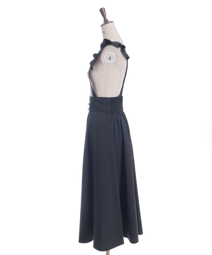 Frill High-Waisted Skirt with Suspenders