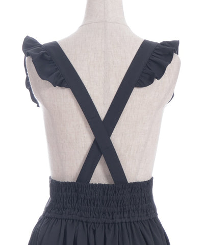 Frill High-Waisted Skirt with Suspenders