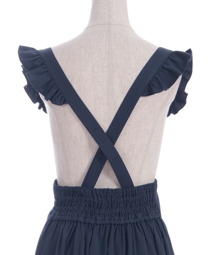 Frill High-Waisted Skirt with Suspenders