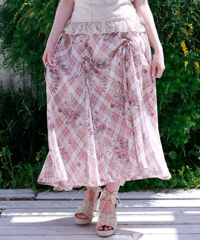 Rosy Plaid Drawstring Skirt