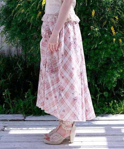 Rosy Plaid Drawstring Skirt