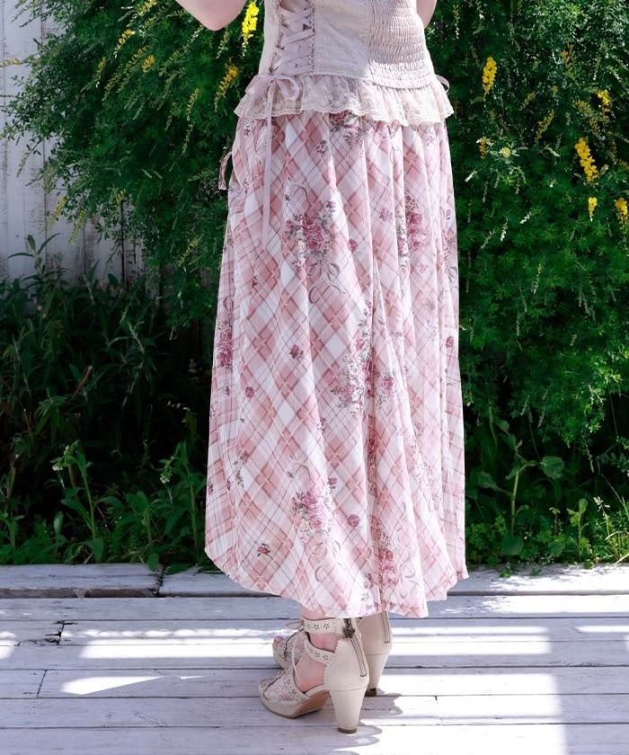 Rosy Plaid Drawstring Skirt