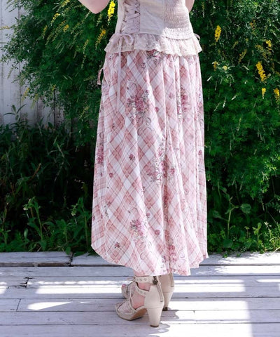 Rosy Plaid Drawstring Skirt