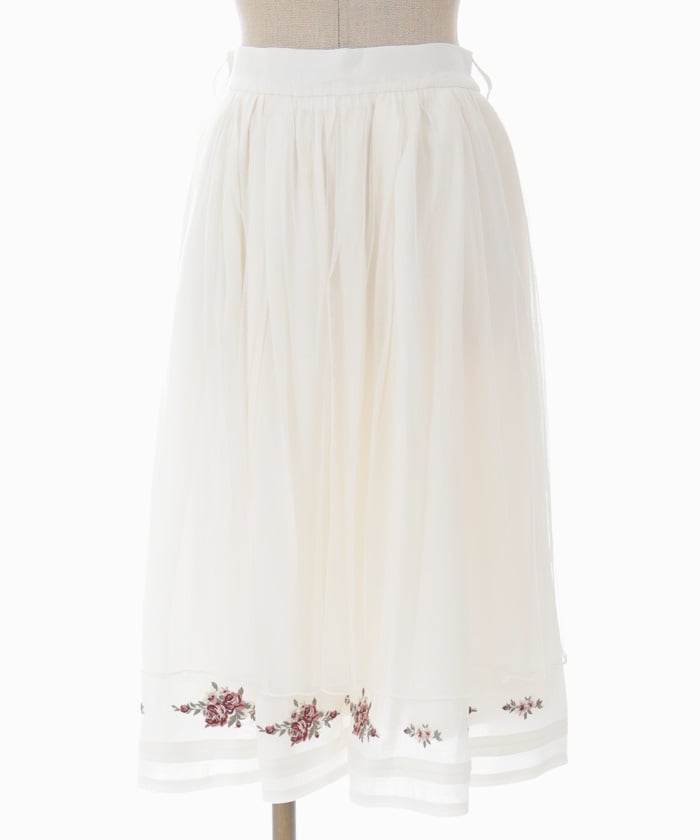 Bouquet Embroidery Flare Skirt