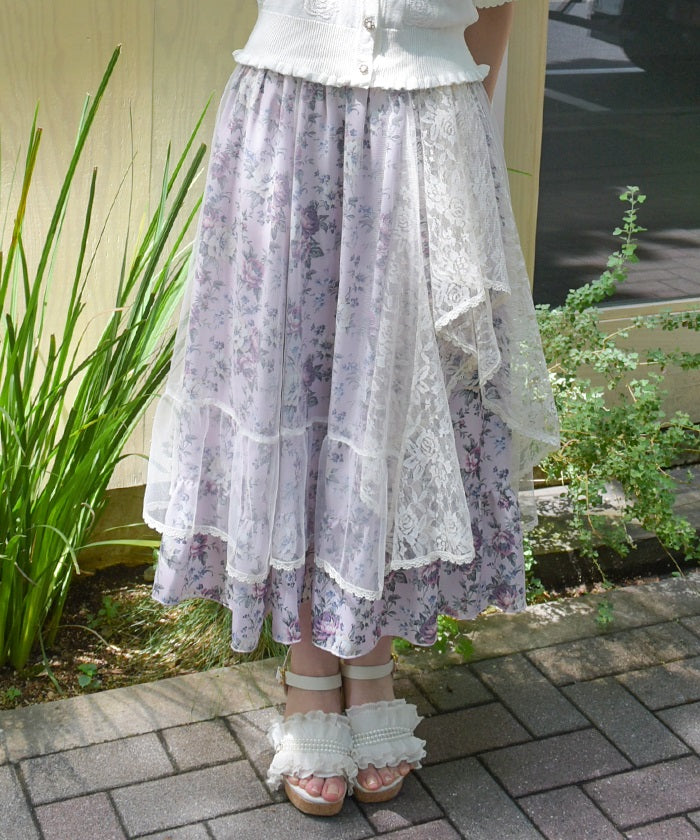 Multi Way Lace Floral Pattern Skirt