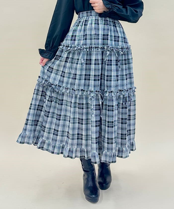 Plaid Pattern Tiered Skirt