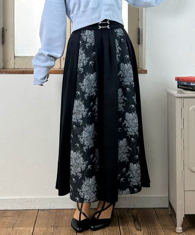 Swallow & Rose Pattern Patchwork Skirt