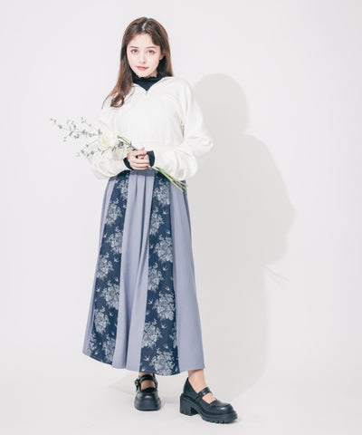 Swallow & Rose Pattern Patchwork Skirt
