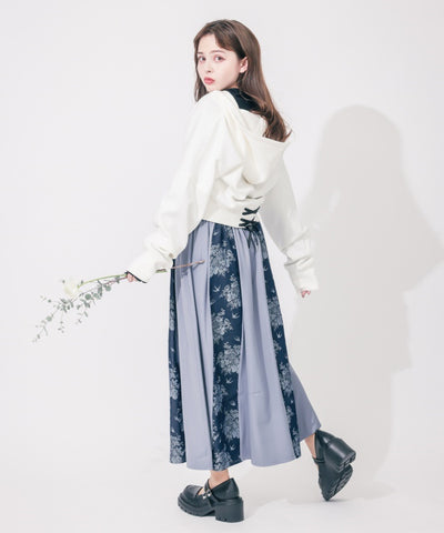 Swallow & Rose Pattern Patchwork Skirt