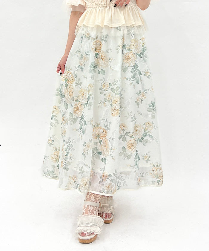 Floral Pattern Sheer Jacquard Skirt