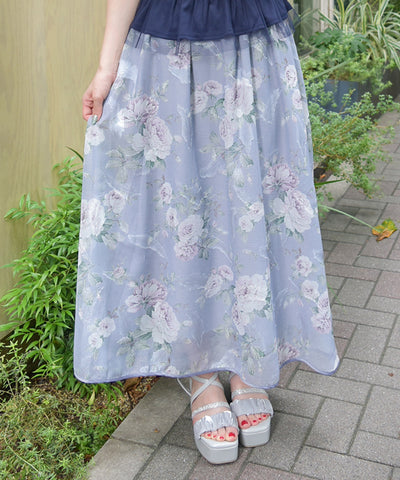 Floral Pattern Sheer Jacquard Skirt