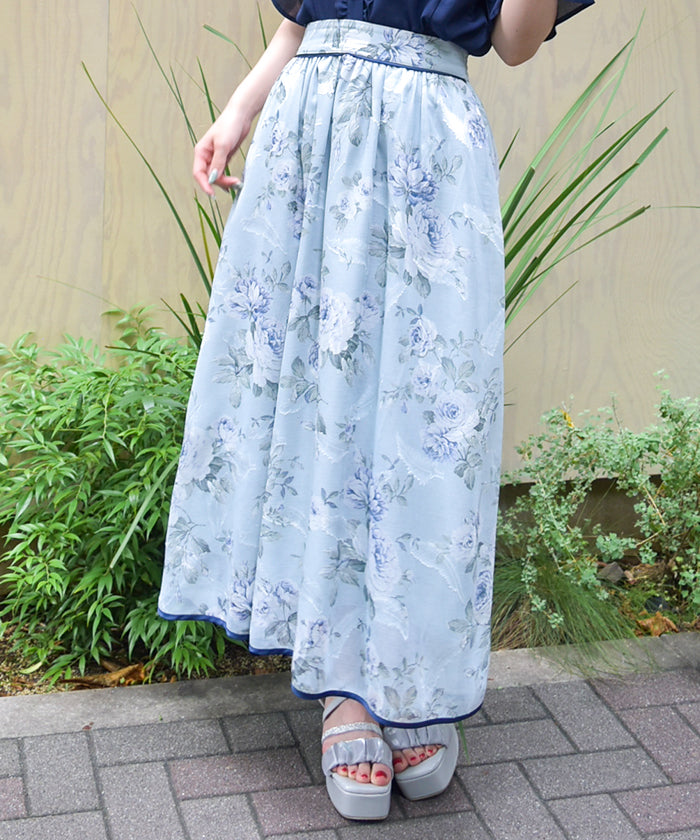 Floral Pattern Sheer Jacquard Skirt