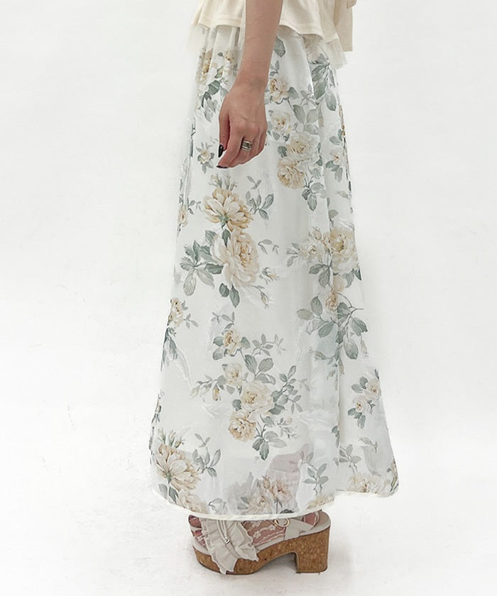 Floral Pattern Sheer Jacquard Skirt