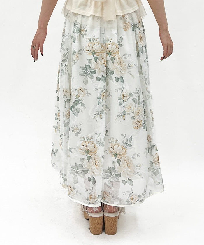 Floral Pattern Sheer Jacquard Skirt