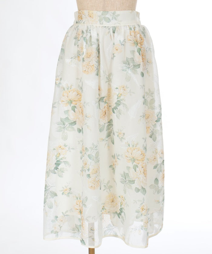 Floral Pattern Sheer Jacquard Skirt