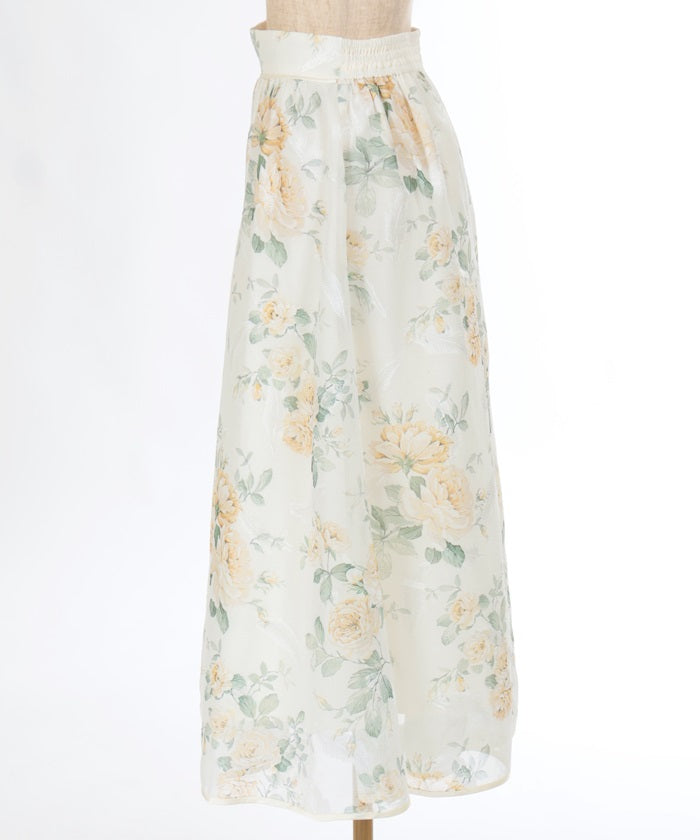 Floral Pattern Sheer Jacquard Skirt