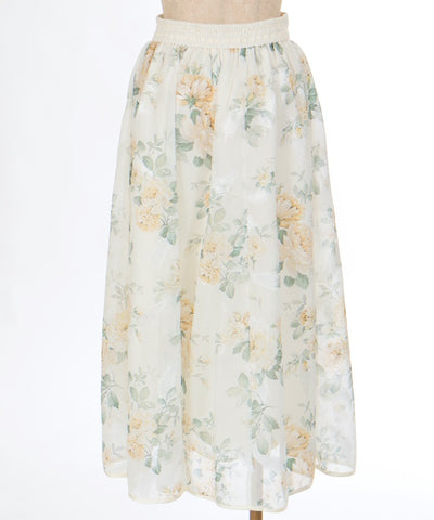 Floral Pattern Sheer Jacquard Skirt