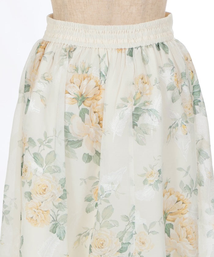 Floral Pattern Sheer Jacquard Skirt