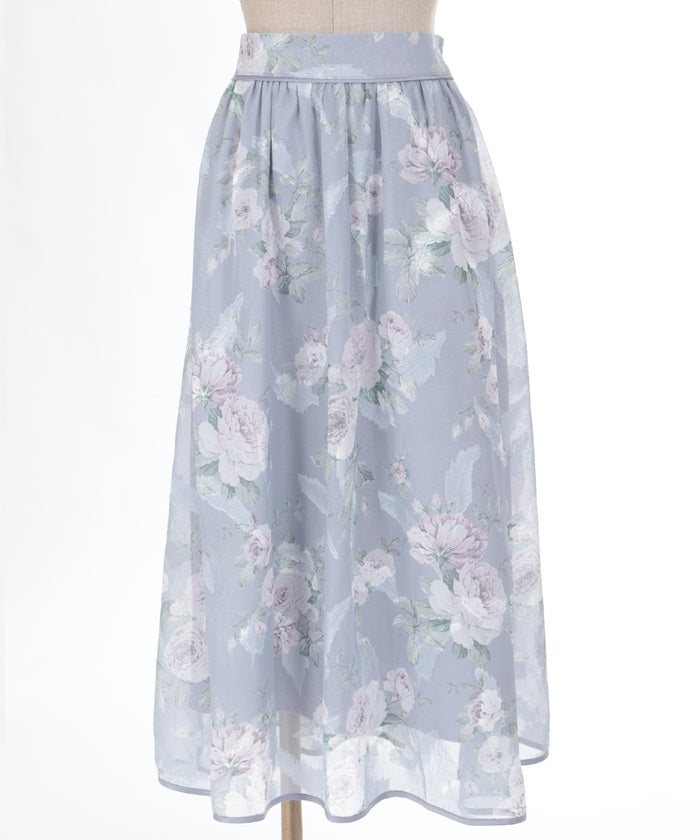 Floral Pattern Sheer Jacquard Skirt