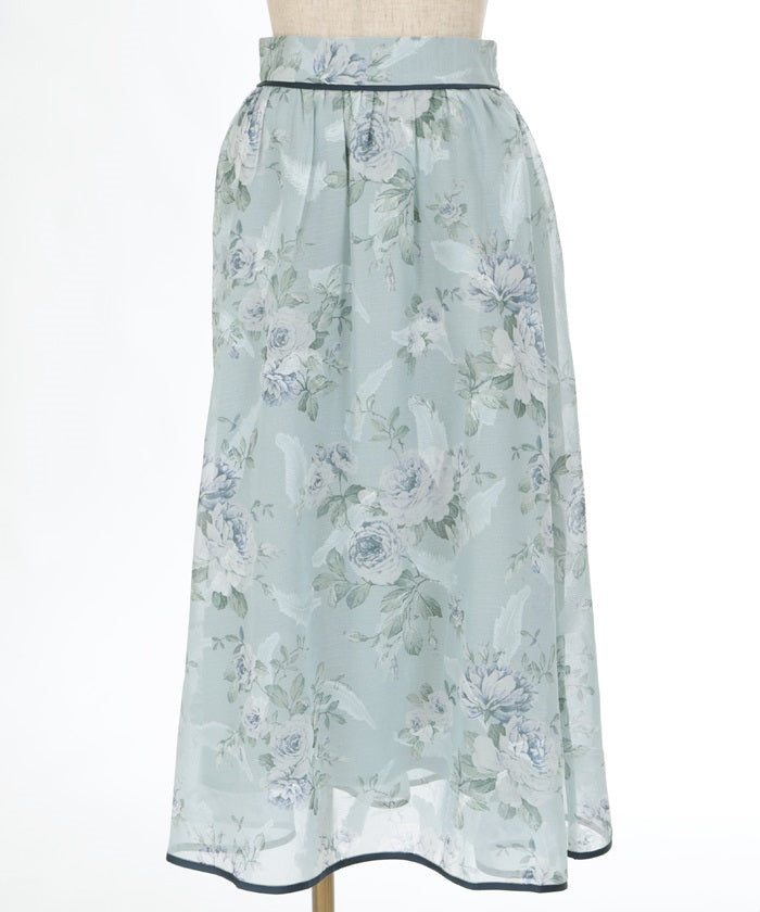 Floral Pattern Sheer Jacquard Skirt