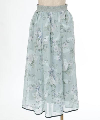 Floral Pattern Sheer Jacquard Skirt