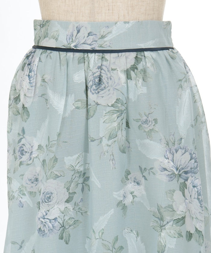 Floral Pattern Sheer Jacquard Skirt