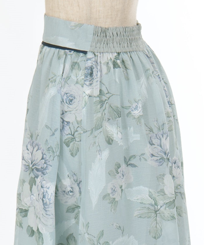 Floral Pattern Sheer Jacquard Skirt